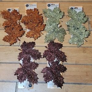 Lot of 6 Clip On Maple Leaves Sparkly Wire Mesh Metallic Look